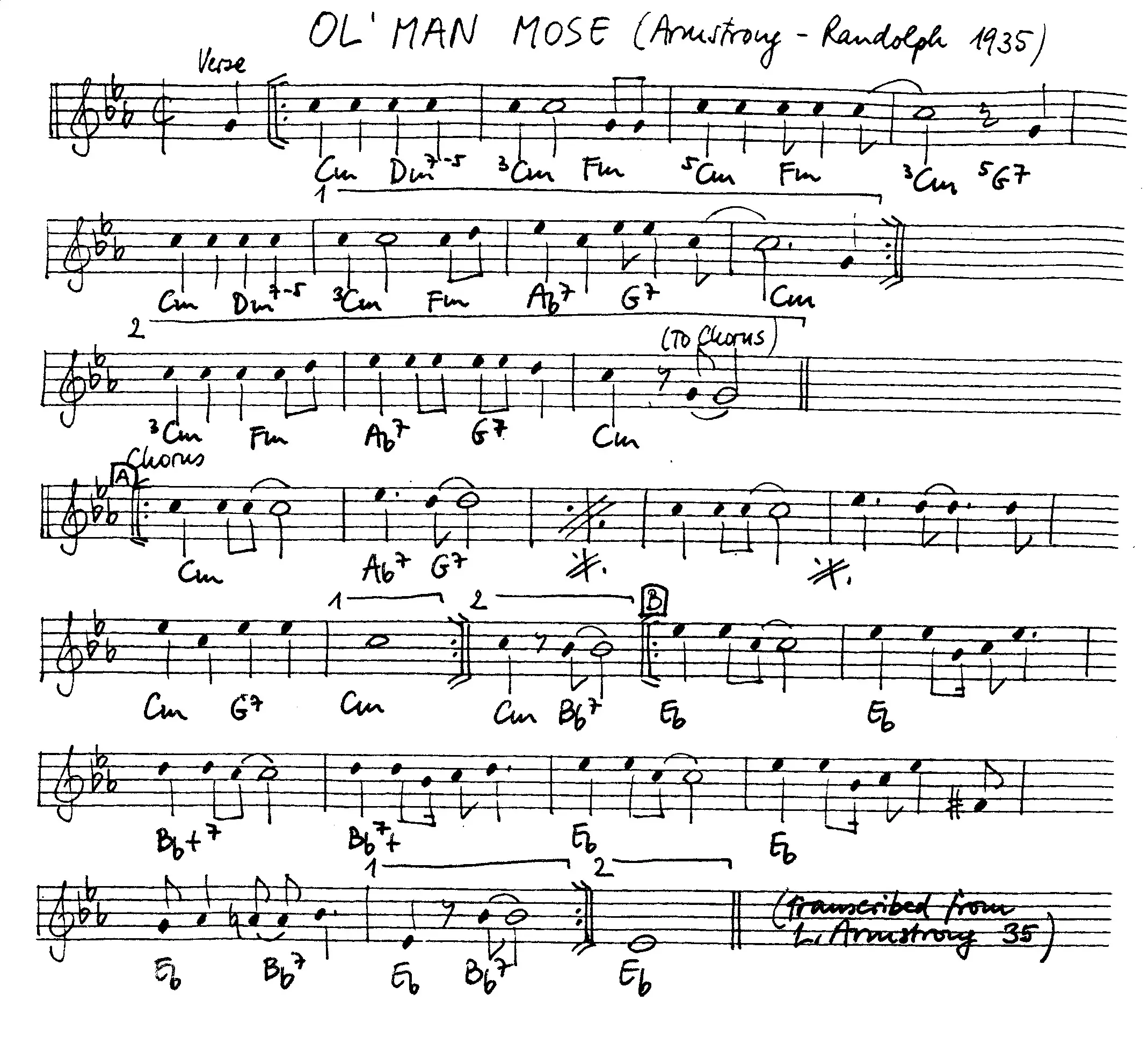 ol' man mose free jazz leadsheet - Courtesy of the Jungle Jazz Band
